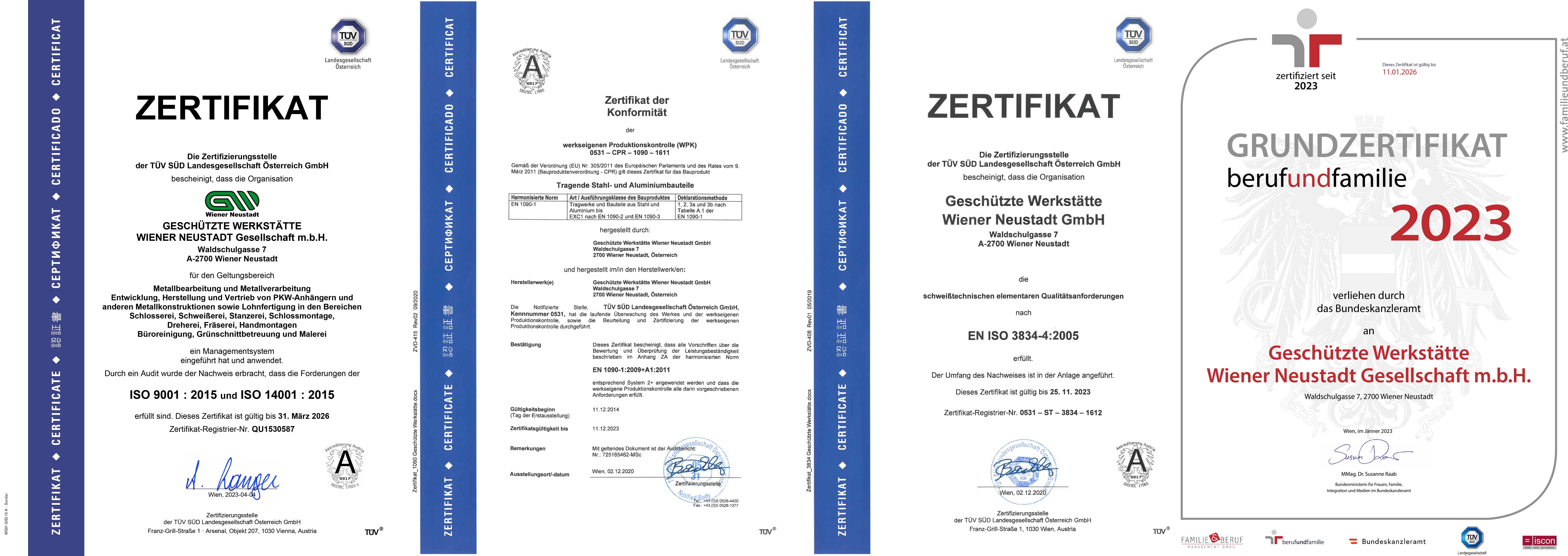 Die Zertifizierungen der GW Wiener Neustadt GmbH.