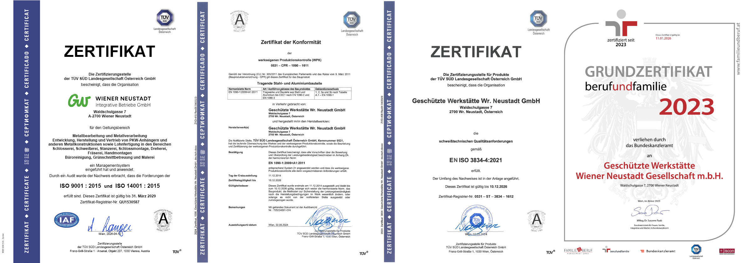 Die Zertifizierungen der GW Wiener Neustadt GmbH.